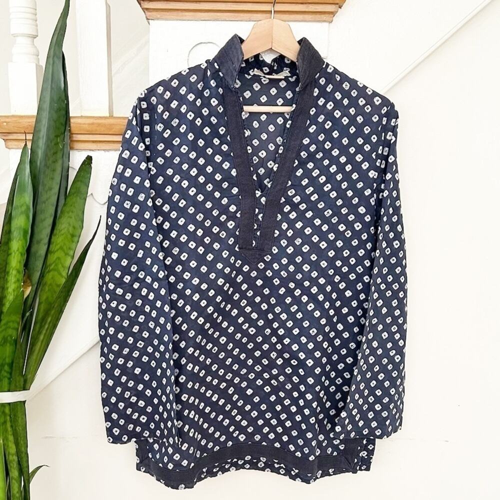 MICHAEL Michael Kors Blue White Print Long Sleeve V-Neck Lightweight Tunic Sz M